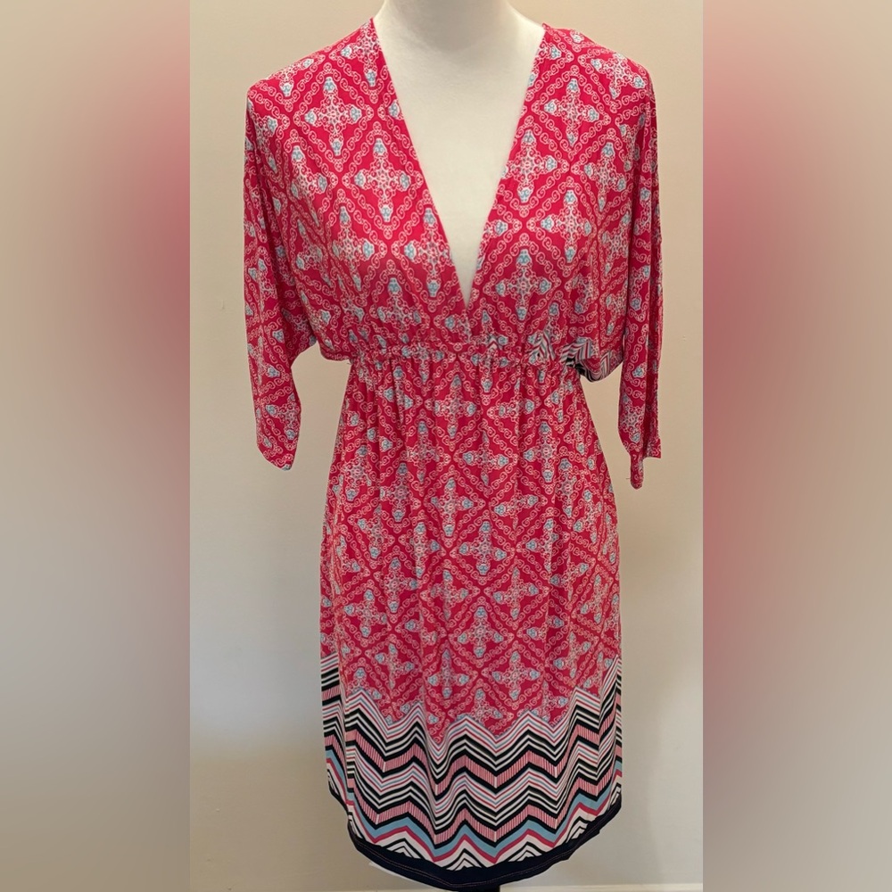 NWT 5TH & LOVE Pink Floral V-neck Dolman Sleeve Stretch Mini Dress Size XL